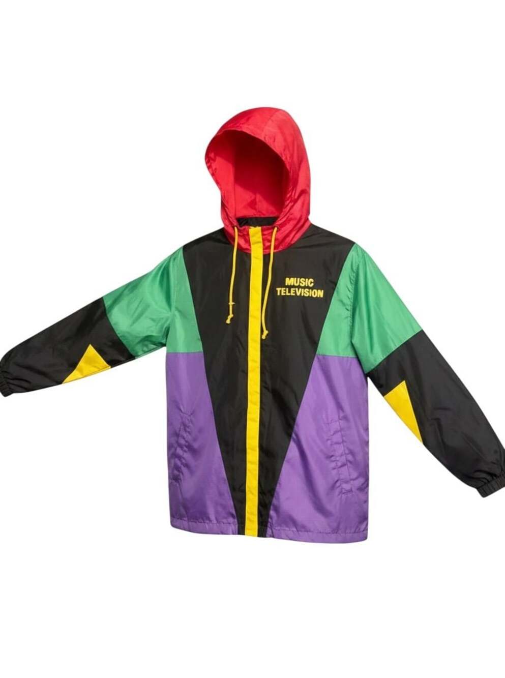 MTV Music Television Retro Colorblock Hooded Windbreaker Jacket